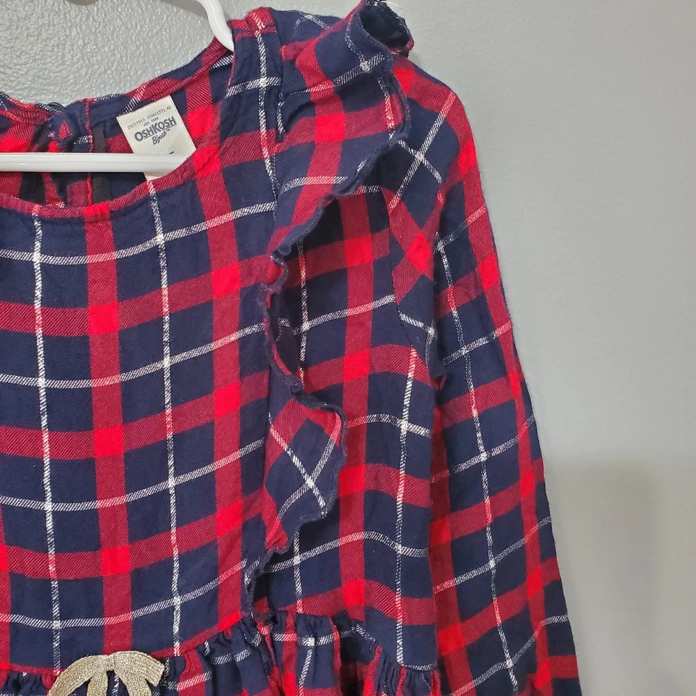 OshKosh B'gosh Red and Blue Plaid Long Sleeve Dress Girls Size 4T